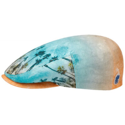 Curved Palm Tree Orange & Blue Flat Cap
