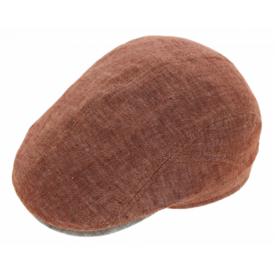 Domed Flat Cap in Rust Linen