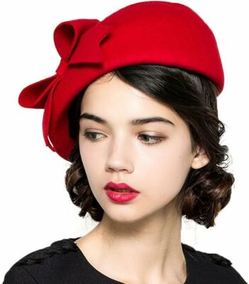 French Veil Fascinator Pillbox Hat - Red