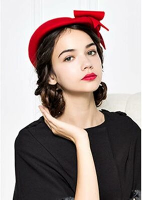 French Veil Fascinator Pillbox Hat - Red
