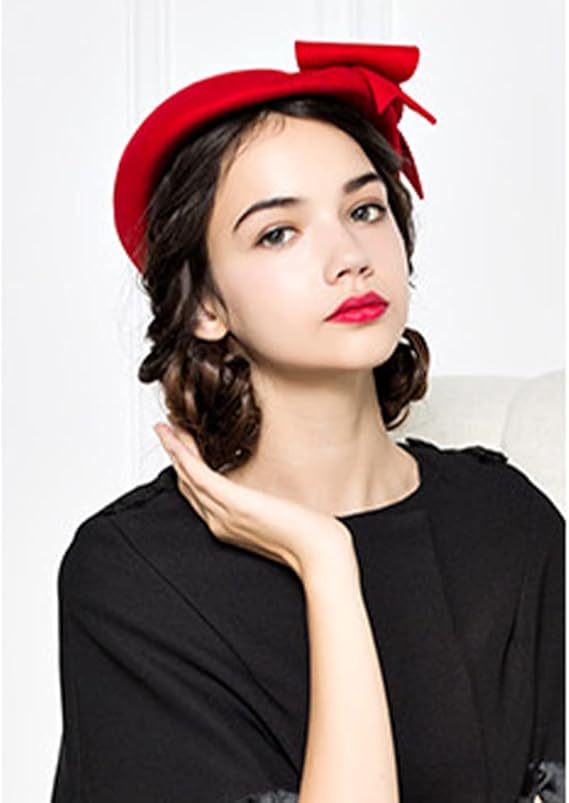 French Veil Fascinator Pillbox Hat - Red