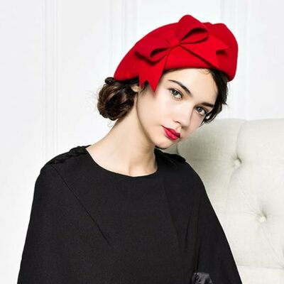 French Veil Fascinator Pillbox Hat - Red
