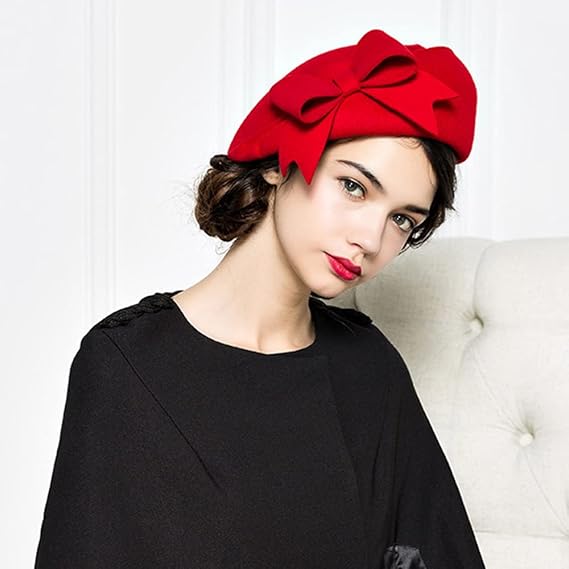 French Veil Fascinator Pillbox Hat - Red