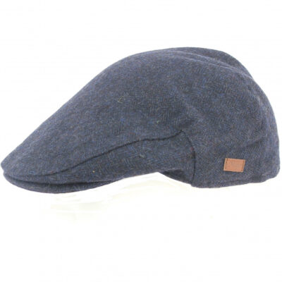 Navy Herringbone Tweed Flat Cap