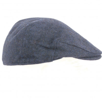 Navy Herringbone Tweed Flat Cap