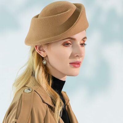 Women Elegant Vintage Pillbox Hat - Camel