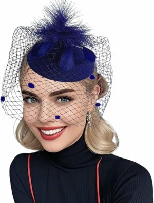 Women Tea Party Veil Feather Fancy Pillbox Hat