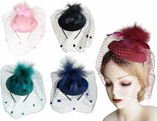 Women Tea Party Veil Feather Fancy Pillbox Hat