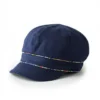 Women's Cotton Bakerboy Cap With Floral Printed Trim in Navy