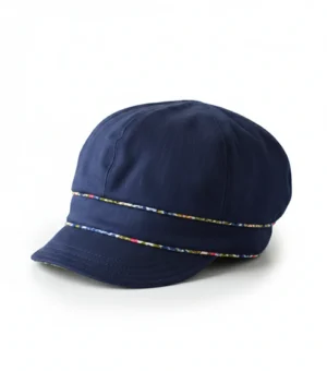 Women's Cotton Bakerboy Cap With Floral Printed Trim in Navy