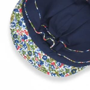 Women's Cotton Bakerboy Cap With Floral Printed Trim in Navy