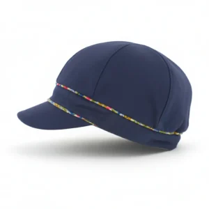 Women's Cotton Bakerboy Cap With Floral Printed Trim in Navy