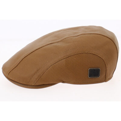 Leather Camel Flat Cap