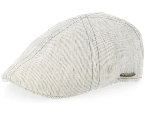 Texas Linen Stripe Ecru With Olive Stripe Flat Cap