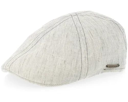 Texas Linen Stripe Ecru With Olive Stripe Flat Cap