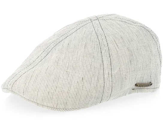 Texas Linen Stripe Ecru With Olive Stripe Flat Cap