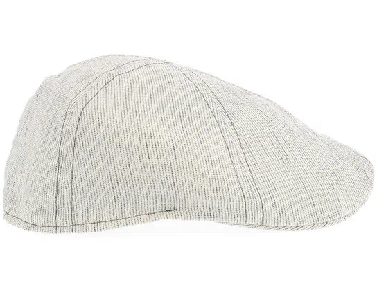 Texas Linen Stripe Ecru With Olive Stripe Flat Cap