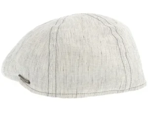 Texas Linen Stripe Ecru With Olive Stripe Flat Cap