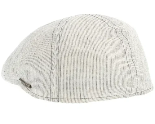 Texas Linen Stripe Ecru With Olive Stripe Flat Cap