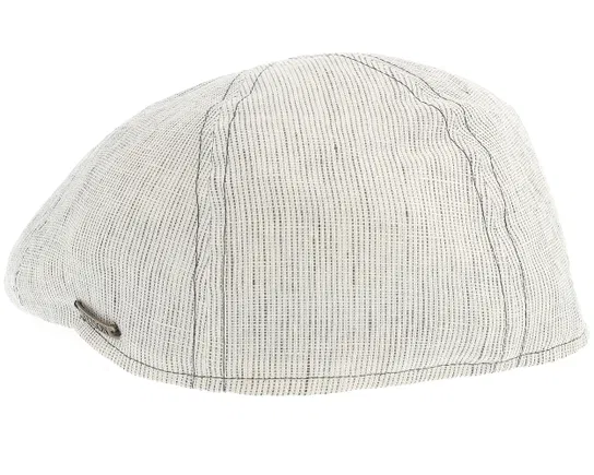 Texas Linen Stripe Ecru With Olive Stripe Flat Cap