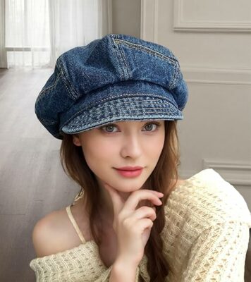 Women Cabbie Flat Denim Bakerboy Cap