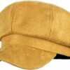 Women Faux Suede Bakerboy Cap - Yellow