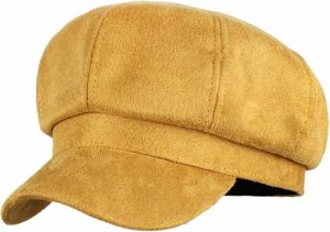 Women Faux Suede Bakerboy Cap - Yellow