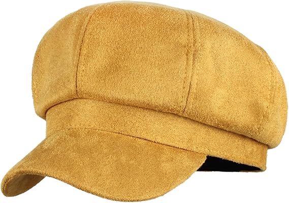 Women Faux Suede Bakerboy Cap - Yellow