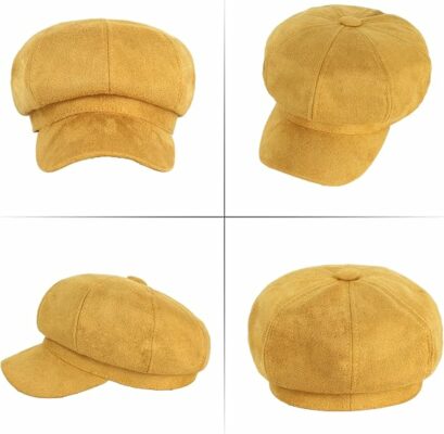 Women Faux Suede Bakerboy Cap - Yellow