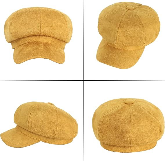 Women Faux Suede Bakerboy Cap - Yellow