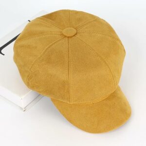 Women Faux Suede Bakerboy Cap - Yellow
