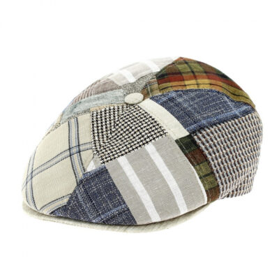 6-Panel Autumn Patchwork Linen Flat Cap
