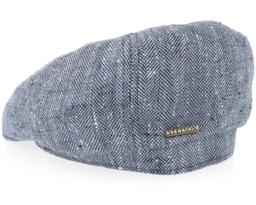 8-panel SilkLinen Herringbone Blue Flat Cap