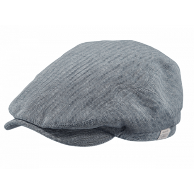 Cotton Blue Herringbone Flat Cap