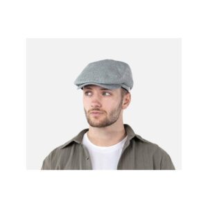Cotton Blue Herringbone Flat Cap