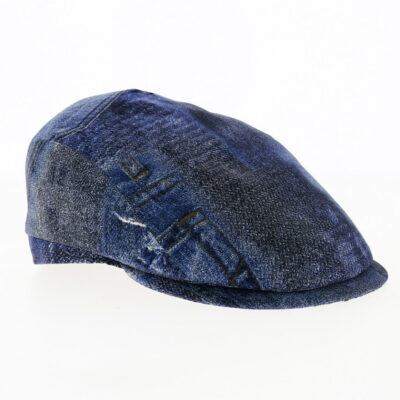 Curved Denim Patchwork Flat Cap