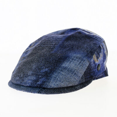 Curved Denim Patchwork Flat Cap
