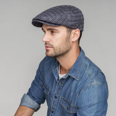 Grey-Blue Linen Flat Cap