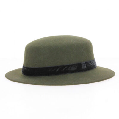 Kids Felt Boater Army Green Hat