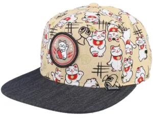 Kids Lucky Cat Linen Black Snapback Cap