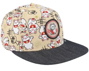 Kids Lucky Cat Linen Black Snapback Cap