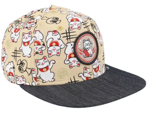 Kids Lucky Cat Linen Black Snapback Cap