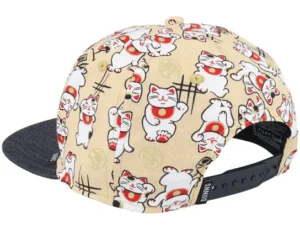 Kids Lucky Cat Linen Black Snapback Cap