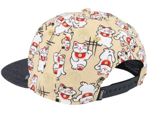 Kids Lucky Cat Linen Black Snapback Cap