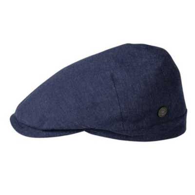 Navy Blue Linen Flat Cap