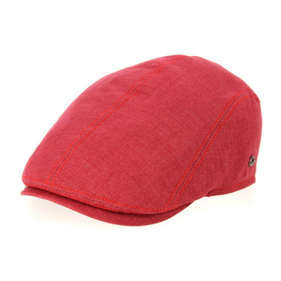 Red Linen Rounded Flat Cap