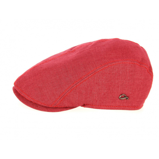 Red Linen Rounded Flat Cap
