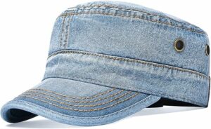 Washed Cotton Cadet Army Cap - Denim Light Blue