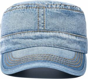 Washed Cotton Cadet Army Cap - Denim Light Blue