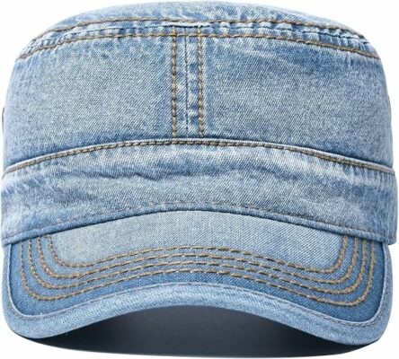 Washed Cotton Cadet Army Cap - Denim Light Blue